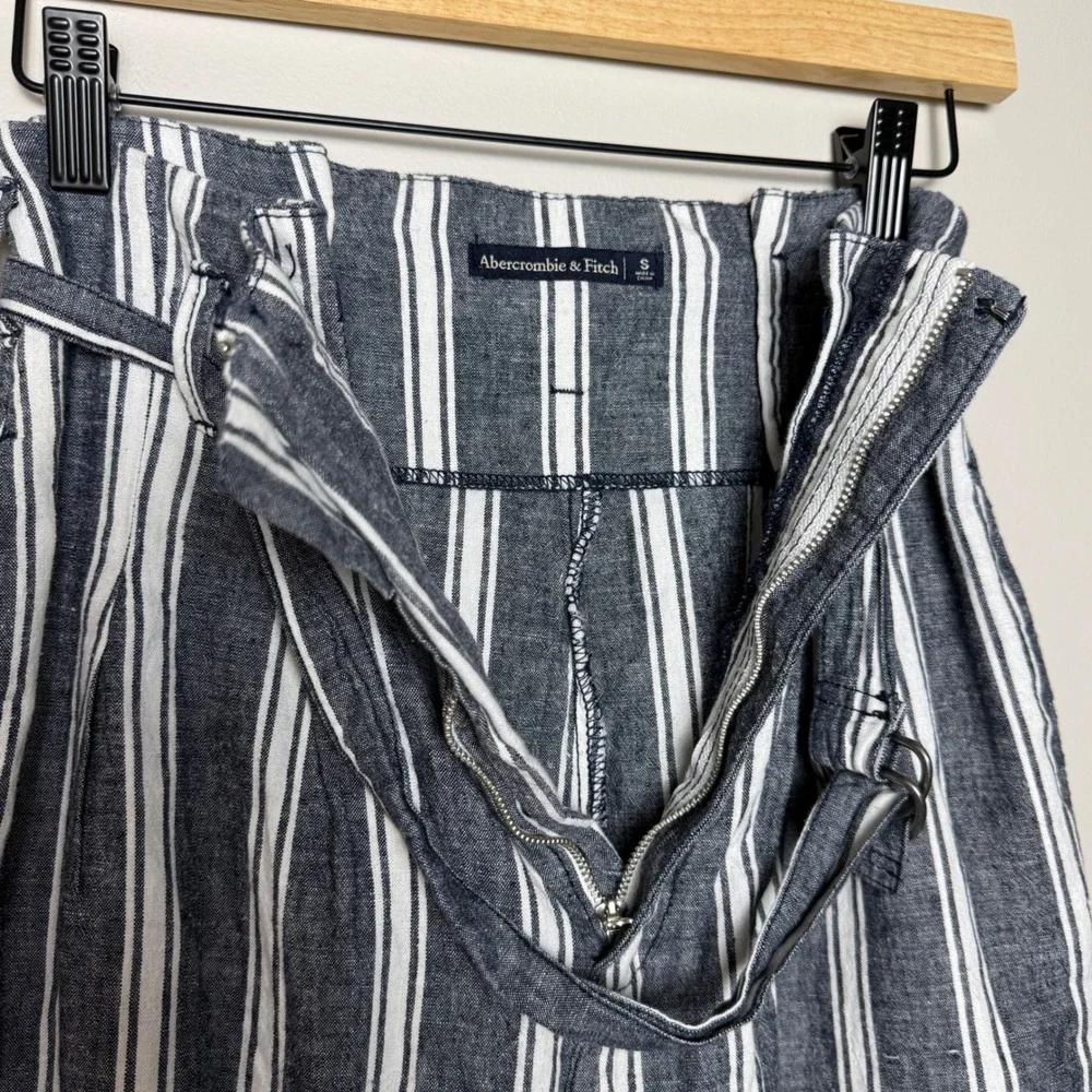 Abercrombie & Fitch S Paper Bag Railroad Striped Linen‎ Cotton Belt Stripe Pants